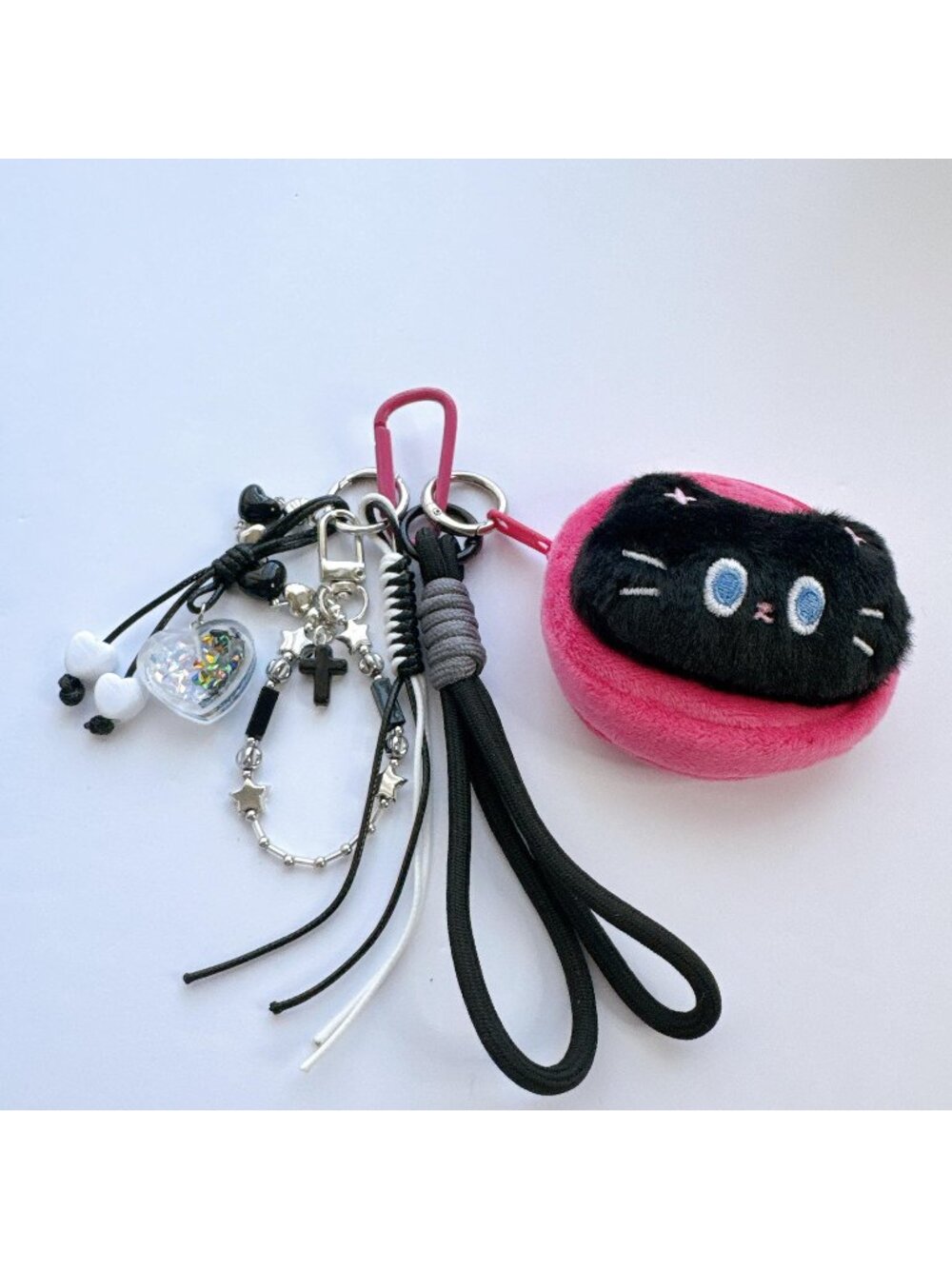 Pink Black Cat Plush Coin Purse Keychain AirPods Case Charm
